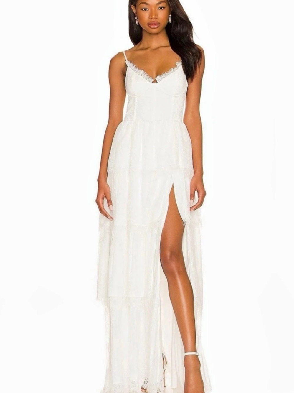 V. Chapman White Lace-Up Maxi Dress Size 4 Like New